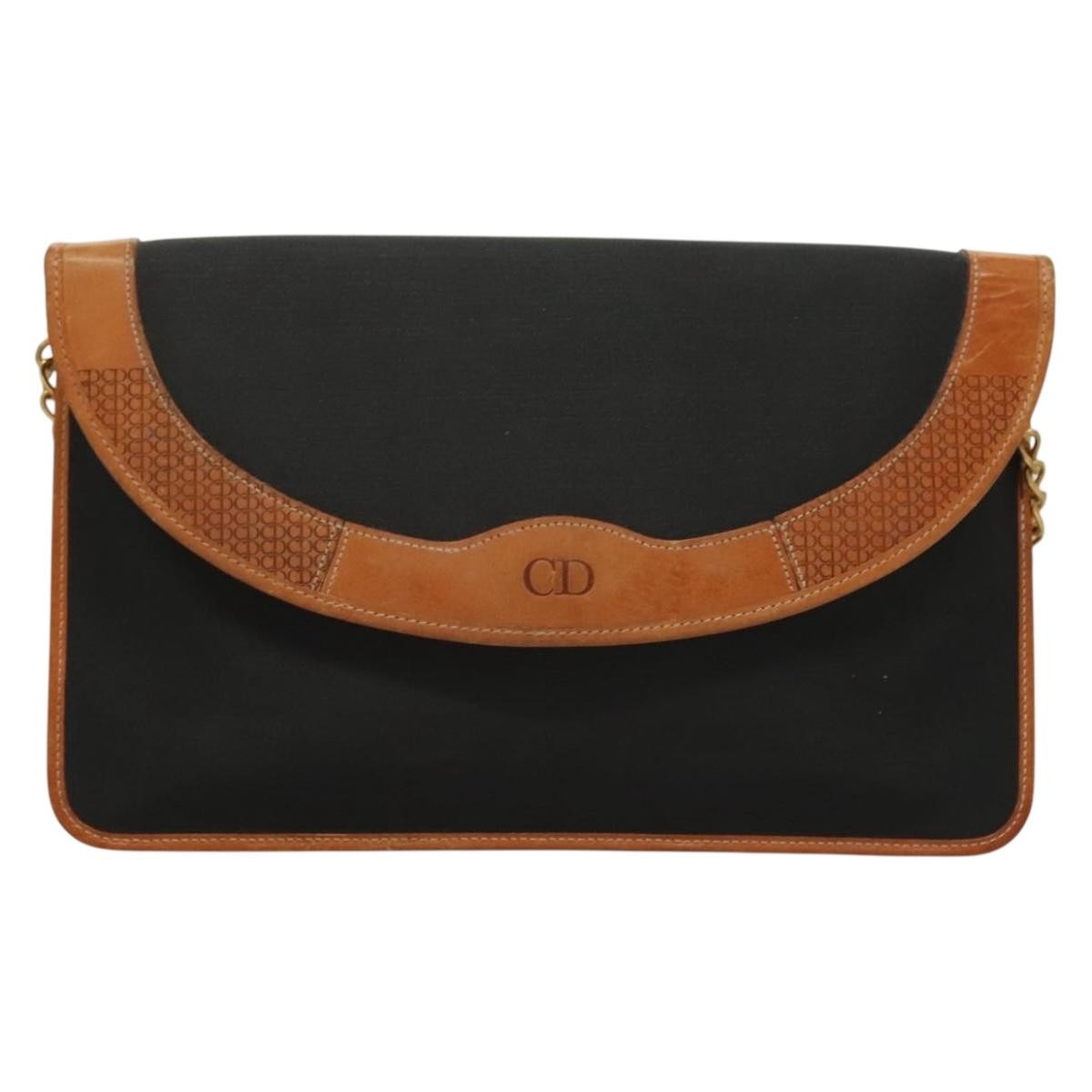 Christian Dior Vintage CD Chain Flap Shoulder Bag Canvas, BLACK, PVC, Shoulder bag