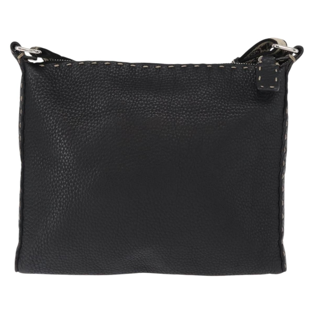 Fendi Vintage Selleria Zip Messenger Bag Leather, BLACK, LEATHER, Shoulder bag