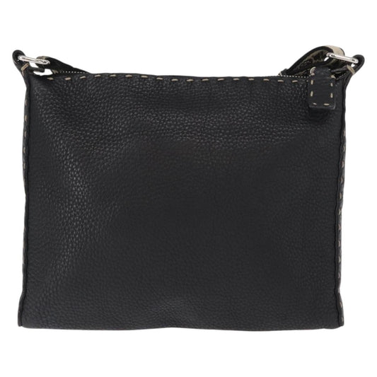 Fendi Vintage Selleria Zip Messenger Bag Leather, BLACK, LEATHER, Shoulder bag