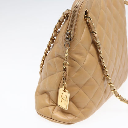 Chanel Vintage Chain Shoulder Bag Quilted Lambskin, BEIGE, LEATHER, Shoulder bag