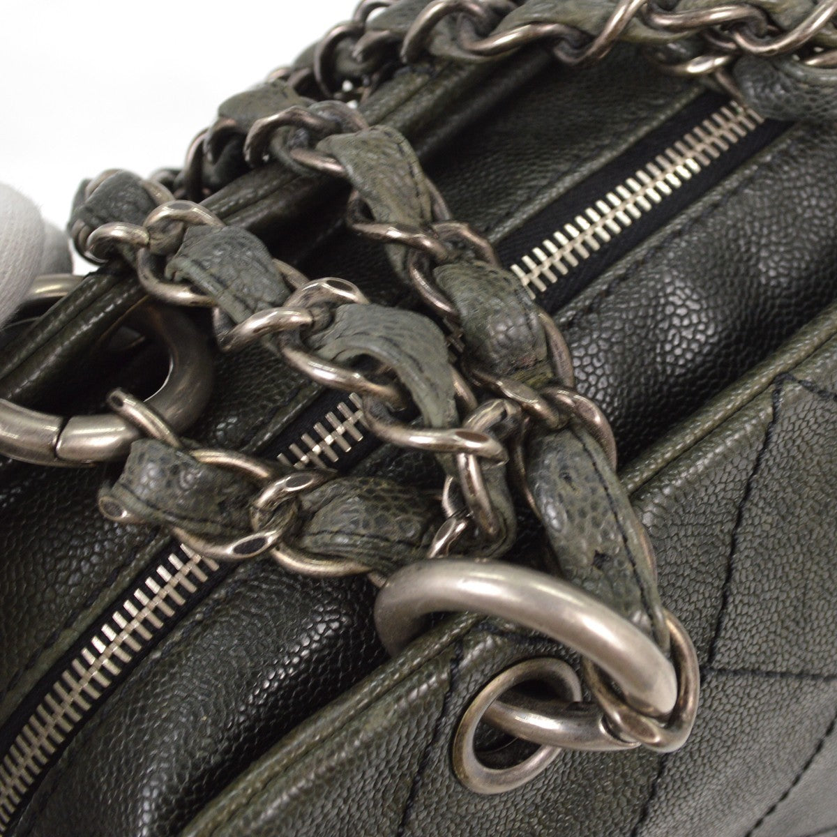 Chanel Outdoor Ligne Tote Quilted Caviar, GRAY, LEATHER, Tote bag