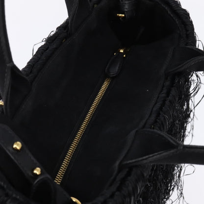Prada Fringe Wicker Tote Woven Straw, BLACK, WOOD, Handbag