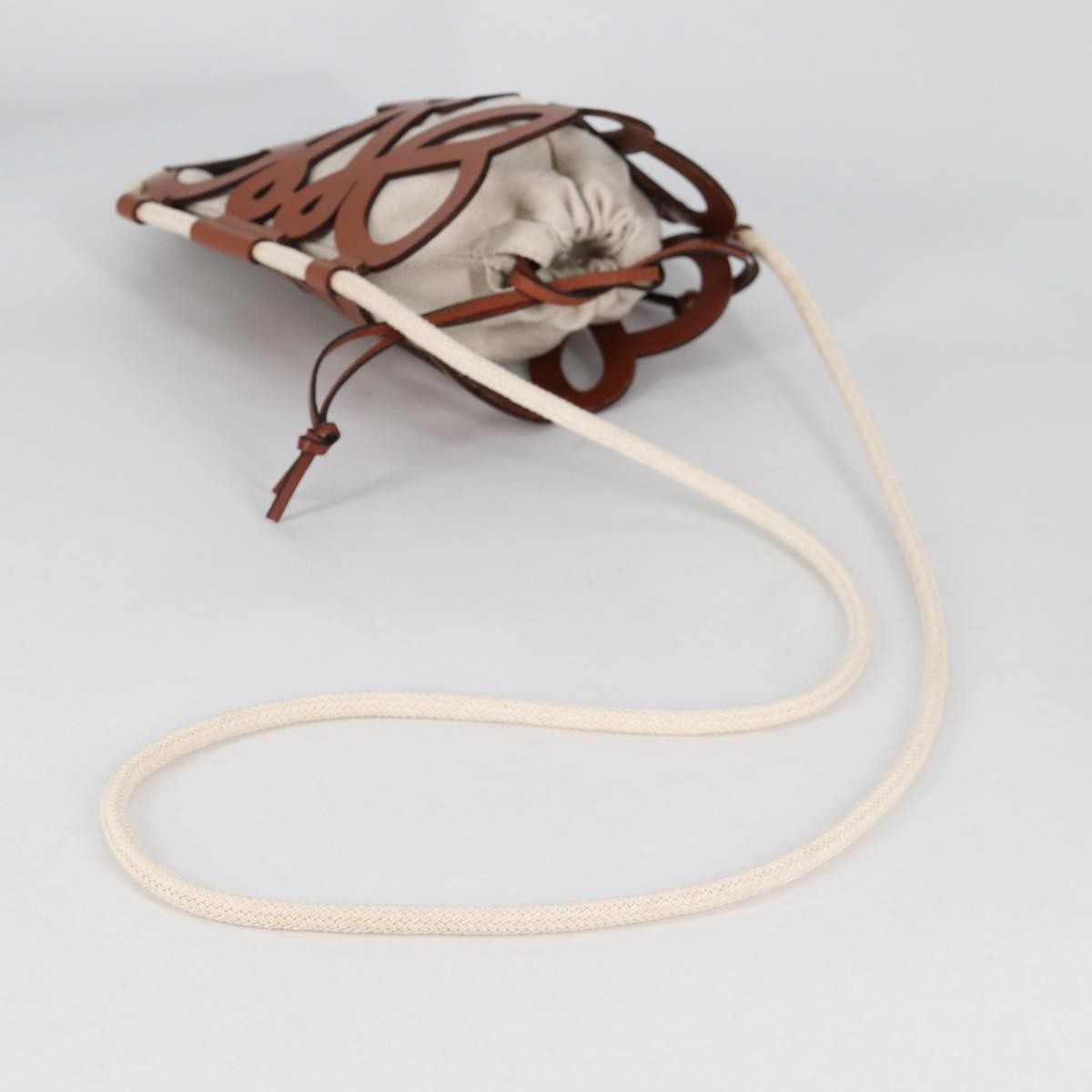 Loewe Anagram Drawstring Bucket Crossbody Bag Leather with Canvas, BEIGE, LEATHER, Crossbody bag