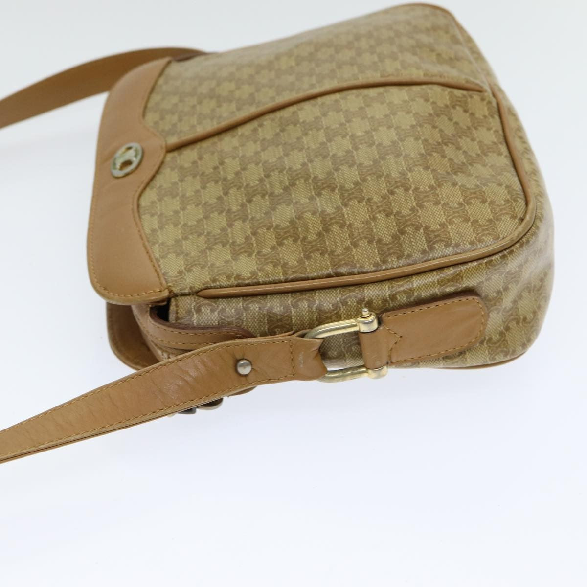 Celine Vintage Macadam Shoulder Bag Canvas and Leather, Beige, Canvas, Shoulder Bag