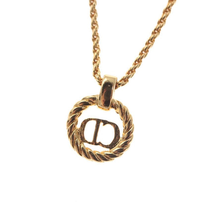 Christian Dior Vintage CD Round Pendant Necklace Metal, GOLD, METAL, Necklace
