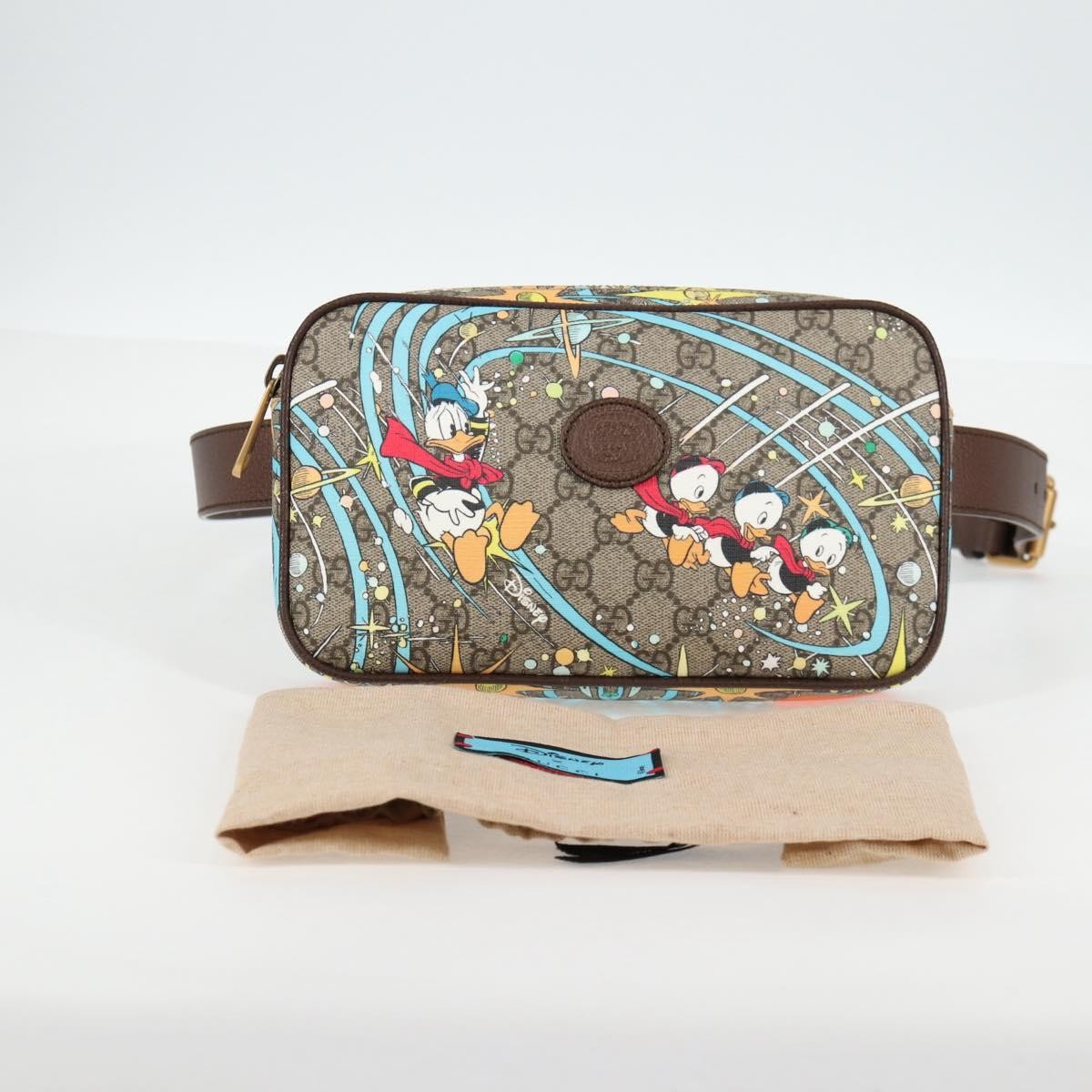 Gucci Disney Donald Duck Belt Bag Printed GG Coated Canvas, BEIGE, PVC, Shoulder bag