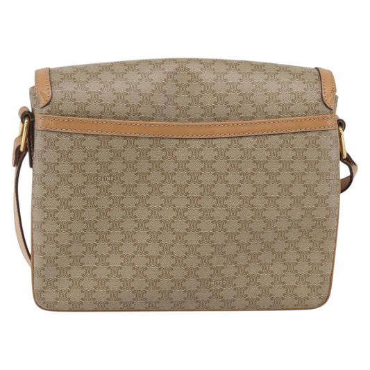Celine Vintage Macadam Shoulder Bag Canvas and Leather, BEIGE, CANVAS, Shoulder bag