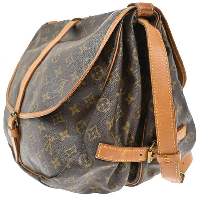 Louis Vuitton Saumur Handbag Monogram Canvas, BROWN, LEATHER, Shoulder bag