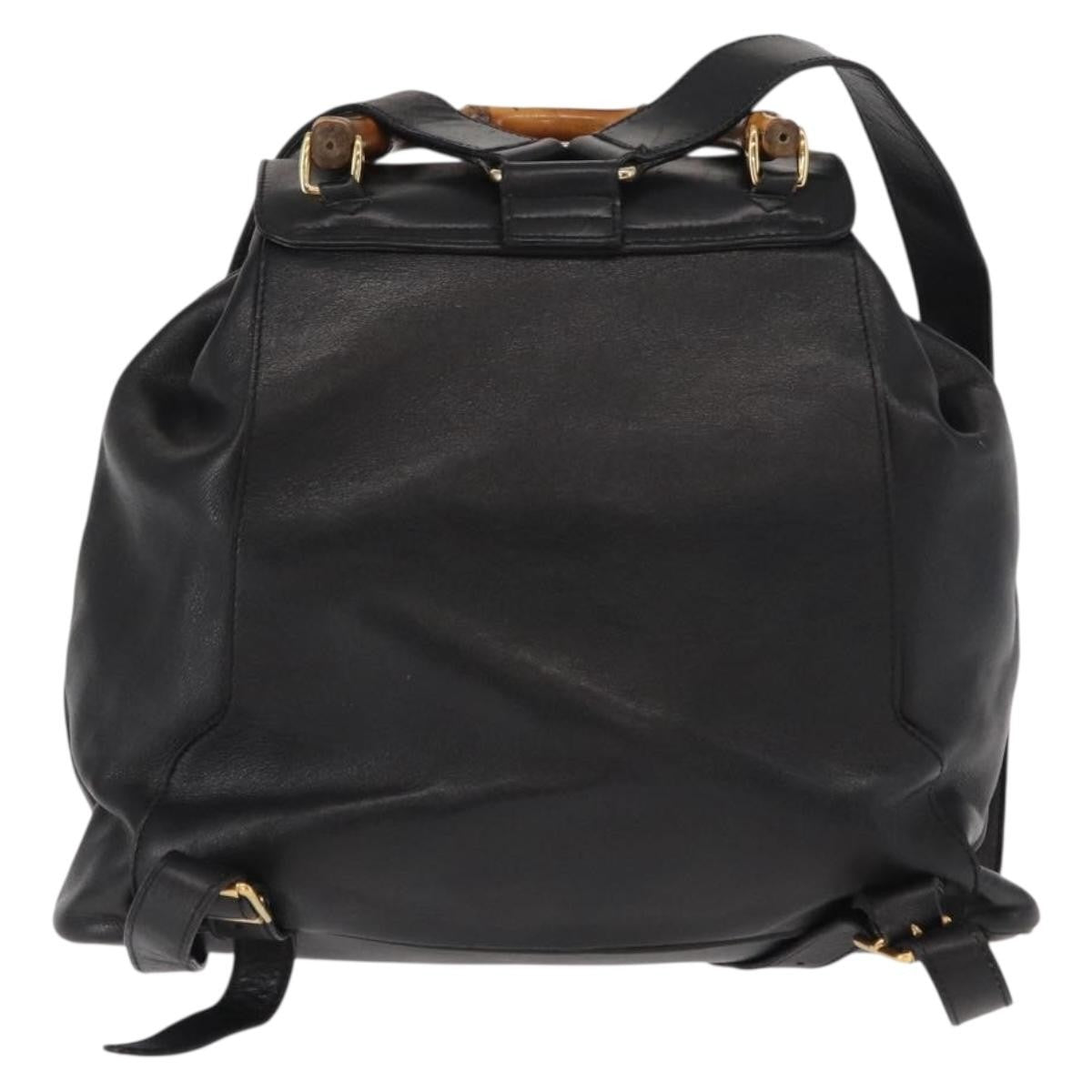 Gucci Vintage Bamboo Backpack Leather, BLACK, LEATHER, Backpack