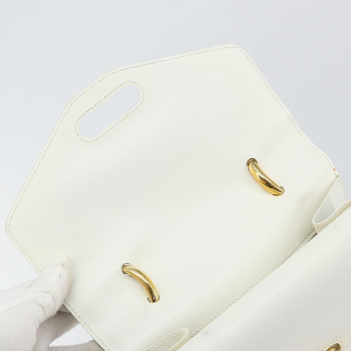 Celine Gancini Handbag Leather, WHITE, LEATHER, Handbag