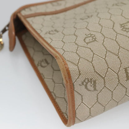 Christian Dior Vintage Honeycomb Zip Pouch Coated Canvas, BEIGE, CANVAS, Clutche & pouche