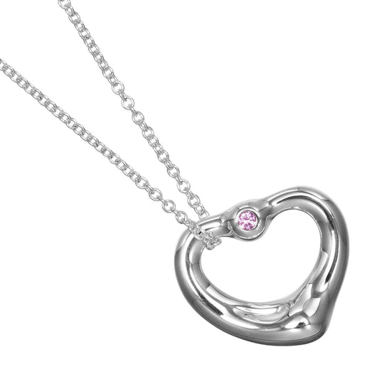 Tiffany & Co. Elsa Peretti Open Heart Pendant Necklace Sterling Silver with Pink Sapphire, SILVER, SILVER, Necklace