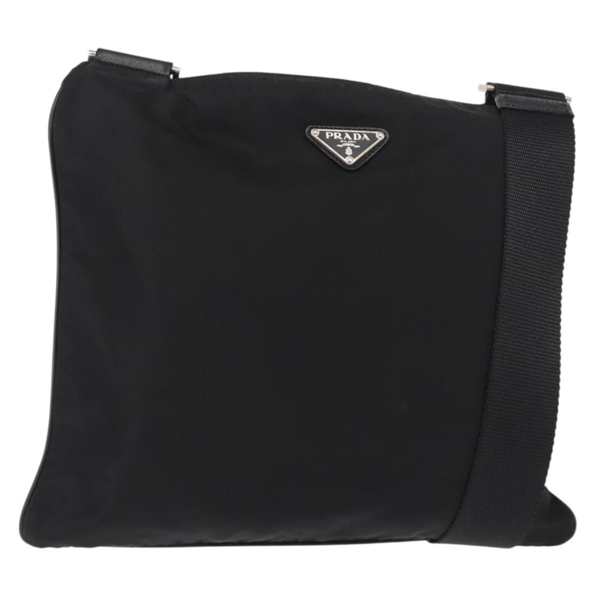 Prada Flat Messenger Bag Tessuto, BLACK, NYLON, Shoulder bag