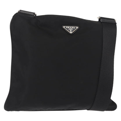 Prada Flat Messenger Bag Tessuto, BLACK, NYLON, Shoulder bag