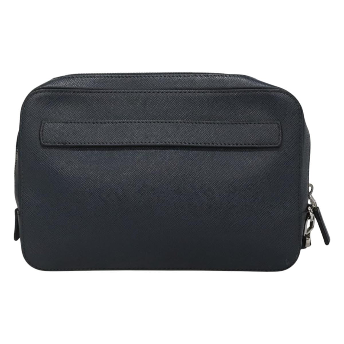 Prada Zip Pochette Saffiano Leather, NAVY, LEATHER, Clutche & pouche