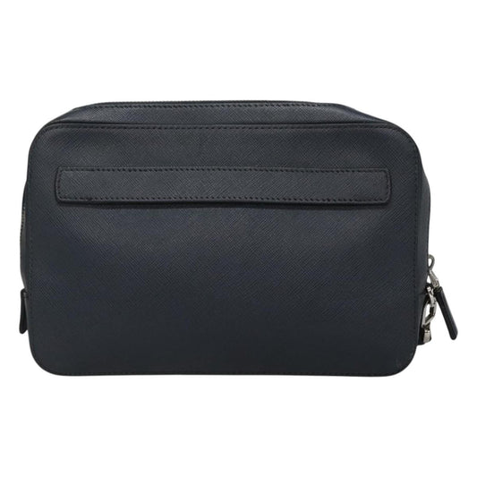 Prada Zip Pochette Saffiano Leather, NAVY, LEATHER, Clutche & pouche