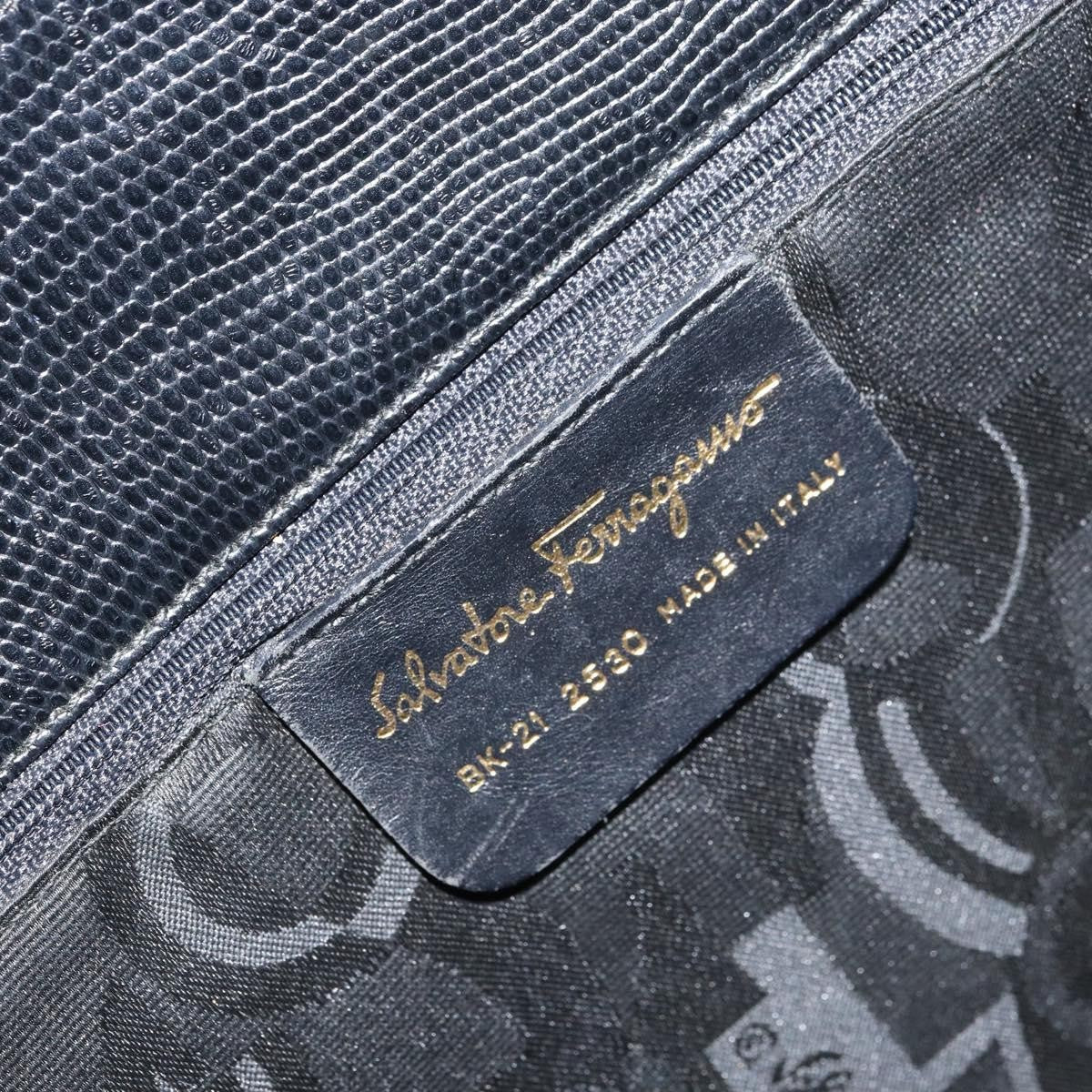 Salvatore Ferragamo Vintage Vara Bow Tote Lizard Embossed Leather, BLACK, LEATHER, Tote bag