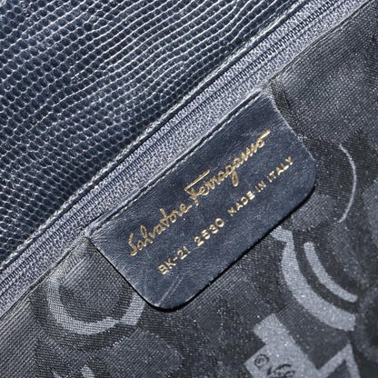 Salvatore Ferragamo Vintage Vara Bow Tote Lizard Embossed Leather, BLACK, LEATHER, Tote bag