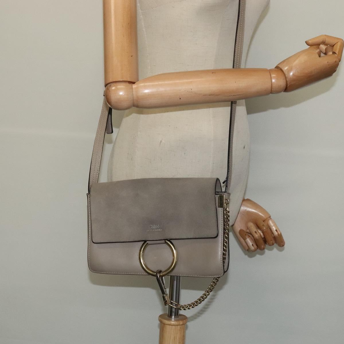 Chloe Faye Shoulder Bag Leather and Suede, Beige, Leather, Shoulder Bag