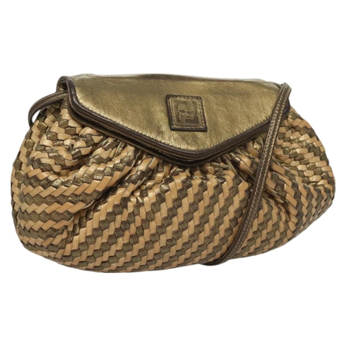 Fendi Vintage Shoulder Bag Leather, GOLD, LEATHER, Shoulder bag