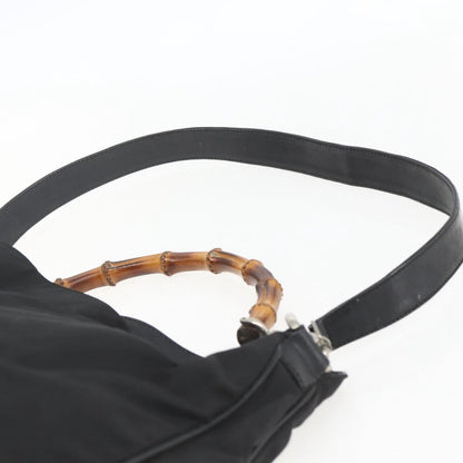 Gucci Vintage Bamboo Shoulder Bag Nylon, BLACK, NYLON, Tote bag
