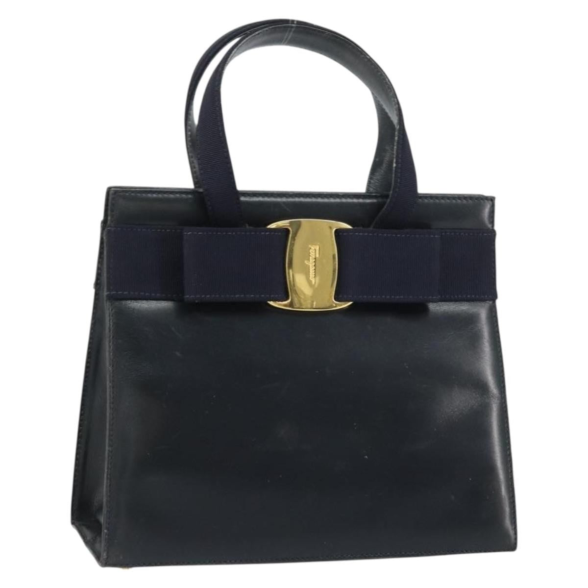 Salvatore Ferragamo Convertible Vara Bow Tote Leather, NAVY, LEATHER, Handbag