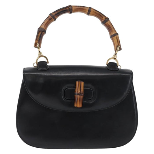 Gucci Vintage Convertible Bamboo Top Handle Bag Leather, BLACK, LEATHER, Handbag