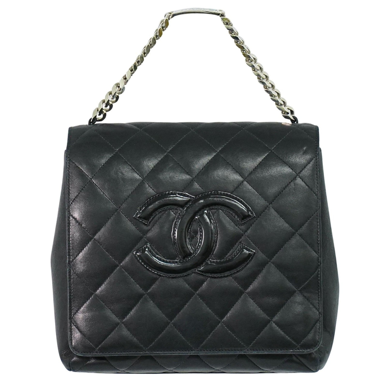 Chanel Vintage ID Bracelet Flap Bag Quilted Lambskin, BLACK, LEATHER, Handbag