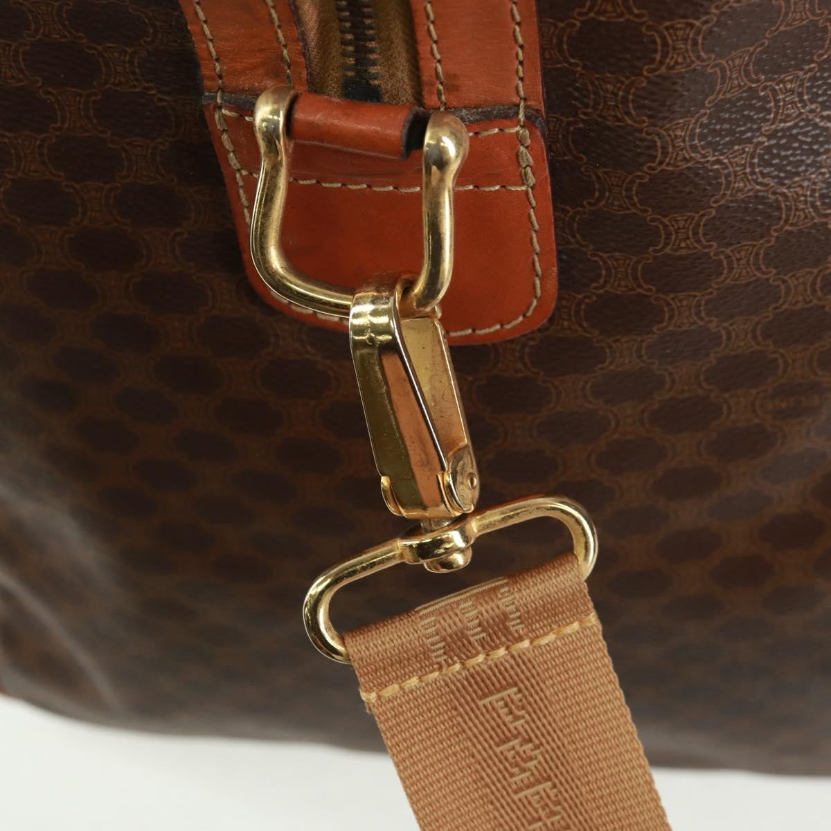 Celine Vintage Macadam Boston bag Canvas and Leather, BROWN, CANVAS, Travel bag