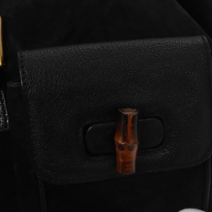 Gucci Vintage Bamboo Backpack Suede and Leather, Black, Suede, Backpack