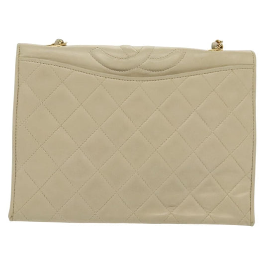 Chanel Vintage CC Full Flap Bag Quilted Lambskin, BEIGE, LEATHER, Shoulder bag