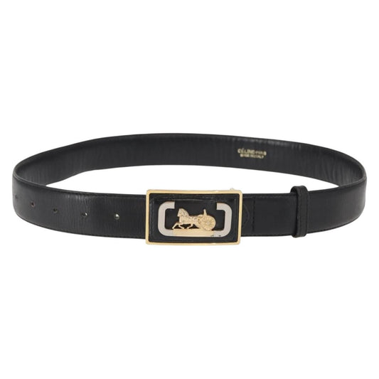 Celine Belt Leather with Metal, BLACK, LEATHER, Belts