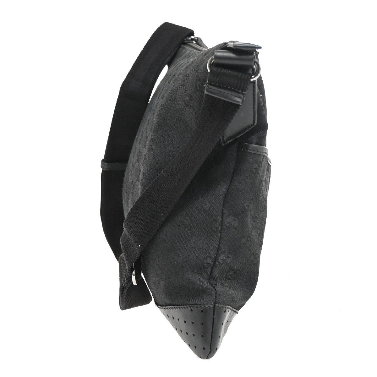 Gucci Zip Messenger GG Canvas with Perforated Leather, BLACK, CANVAS, Shoulder bag
