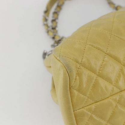 Chanel Just Mademoiselle Bag Quilted Aged Calfskin, YELLOW, LEATHER, Shoulder bag