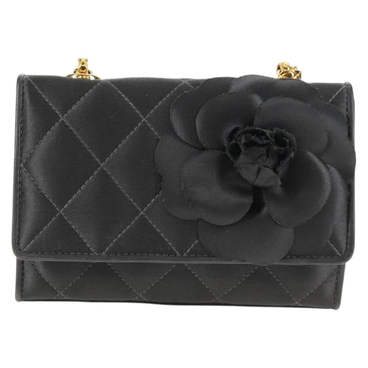 Chanel Vintage Camellia Flap Bag Satin, GRAY, SATIN, Clutche & pouche