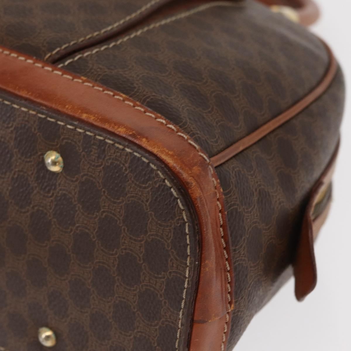 Celine Vintage Macadam Handbag Canvas and Leather, BROWN, CANVAS, Handbag