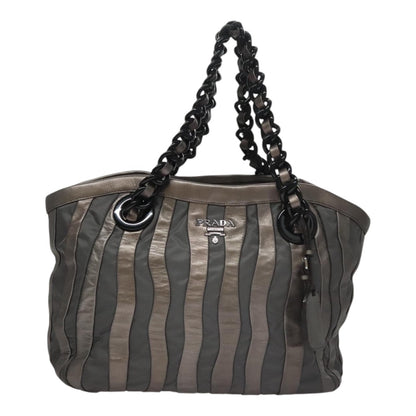Prada Waves Chain Tote Leather and Tessuto, SILVER, LEATHER, Tote bag