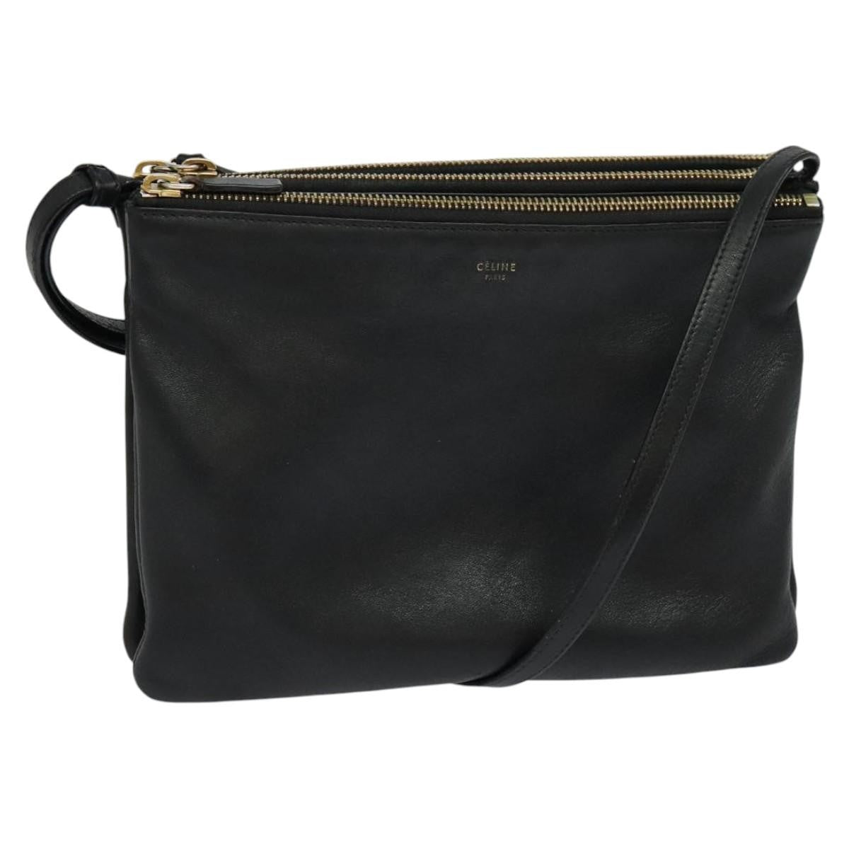 Celine Trio Crossbody Bag Leather, BLACK, LEATHER, Crossbody bag