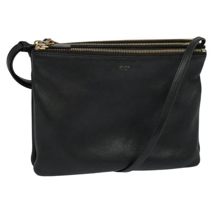 Celine Trio Crossbody Bag Leather, BLACK, LEATHER, Crossbody bag