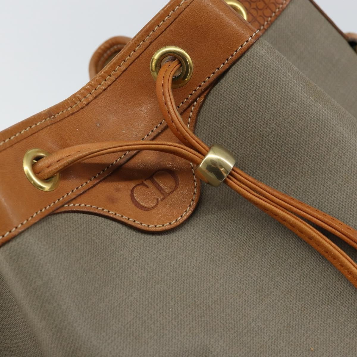 Christian Dior Drawstring Shoulder Bag Canvas and Leather, GRAY, CANVAS, Shoulder bag