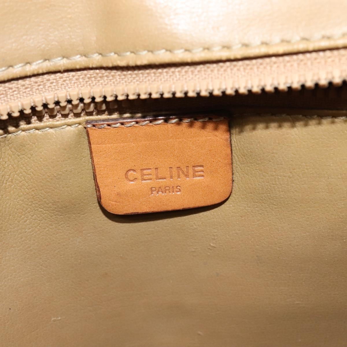 Celine Vintage Macadam Shoulder Bag Canvas and Leather, BEIGE, CANVAS, Shoulder bag