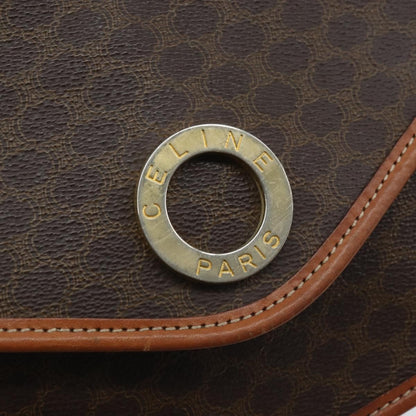 Celine Vintage Macadam Circle Logo Shoulder Bag Canvas and Leather, Brown, Canvas, Shoulder Bag