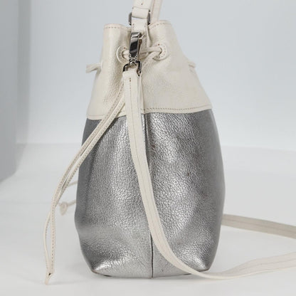 Miu Miu Drawstring Satchel Leather, SILVER, LEATHER, Handbag
