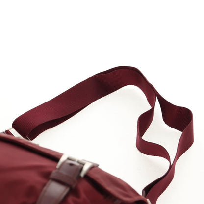 Prada Double Buckle Flap Messenger Bag Tessuto, BURGUNDY, NYLON, Shoulder bag