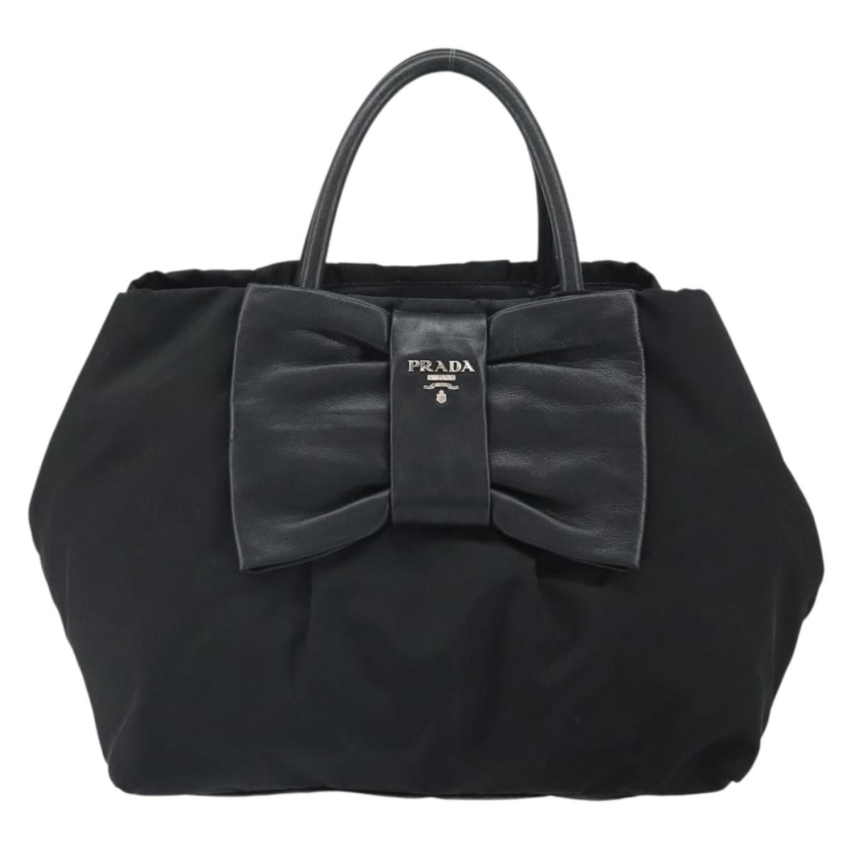 Prada Bow Tote Tessuto with Leather, Black, Nylon, Tote Bag