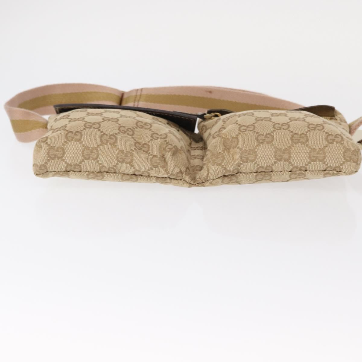 Gucci Vintage Double Belt Bag GG Canvas with Leather, BEIGE, CANVAS, Shoulder bag