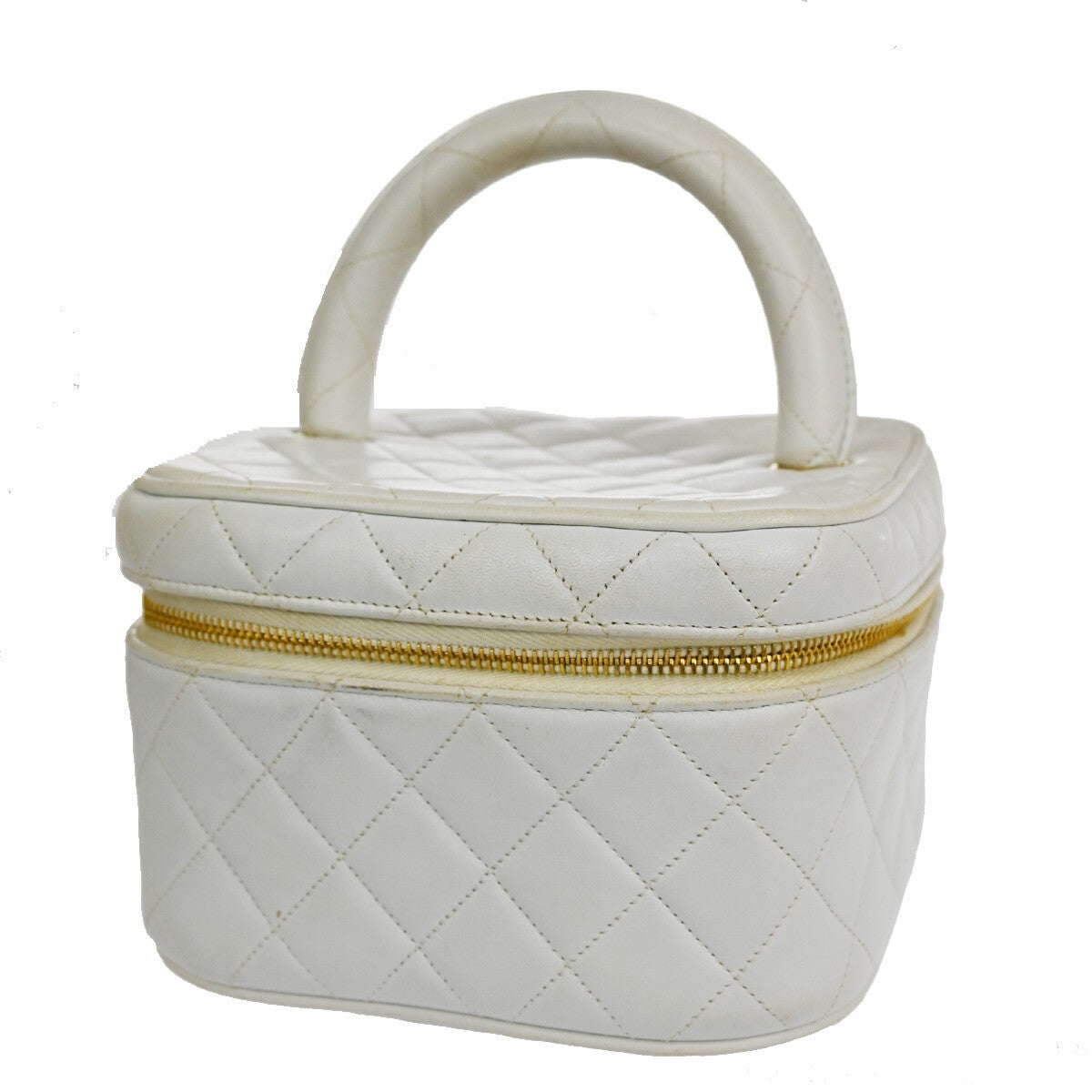 Chanel Classic Vanity Case Quilted Caviar, WHITE, LEATHER, Toiletry Case