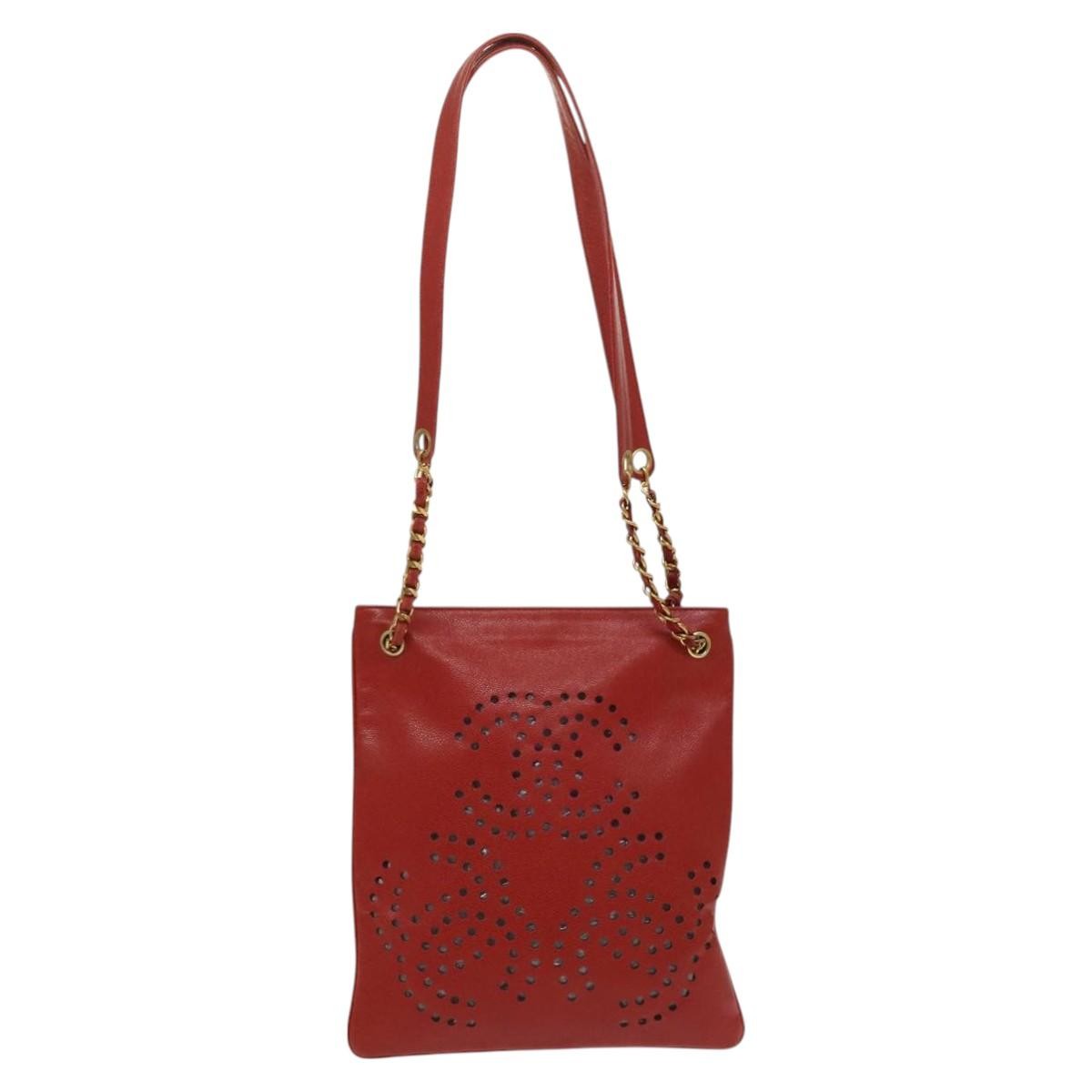 Chanel Triple CC Chain Shoulder Bag Caviar Leather, RED, LEATHER, Shoulder bag