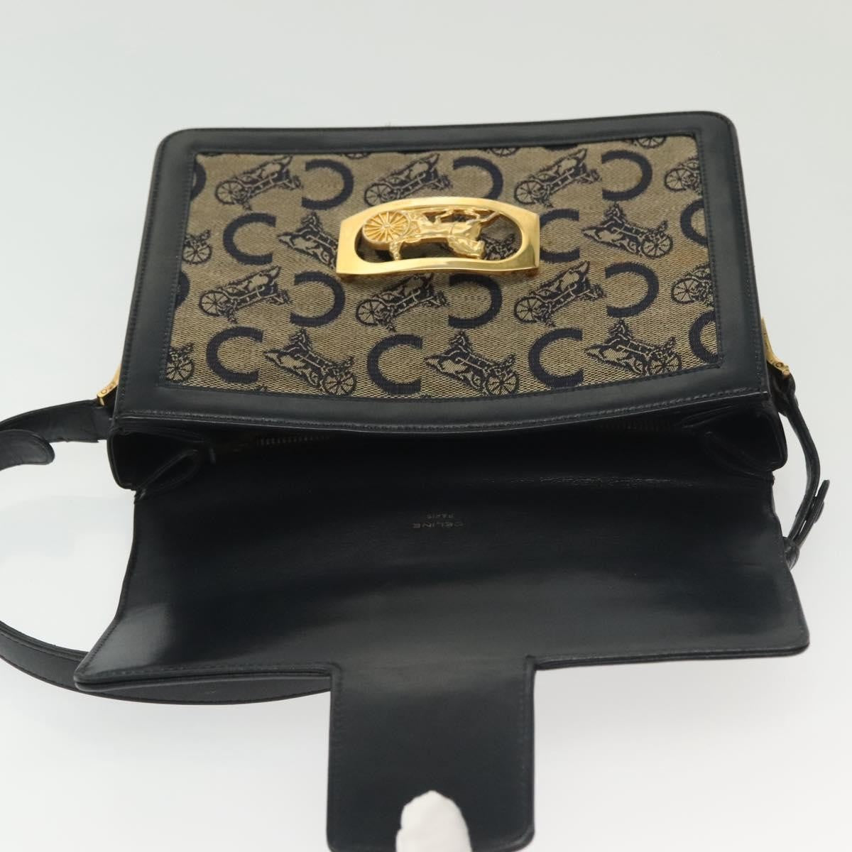 Celine Horse Carriage Shoulder bag Macadam Canvas and leather, NAVY, CANVAS, Shoulder bag