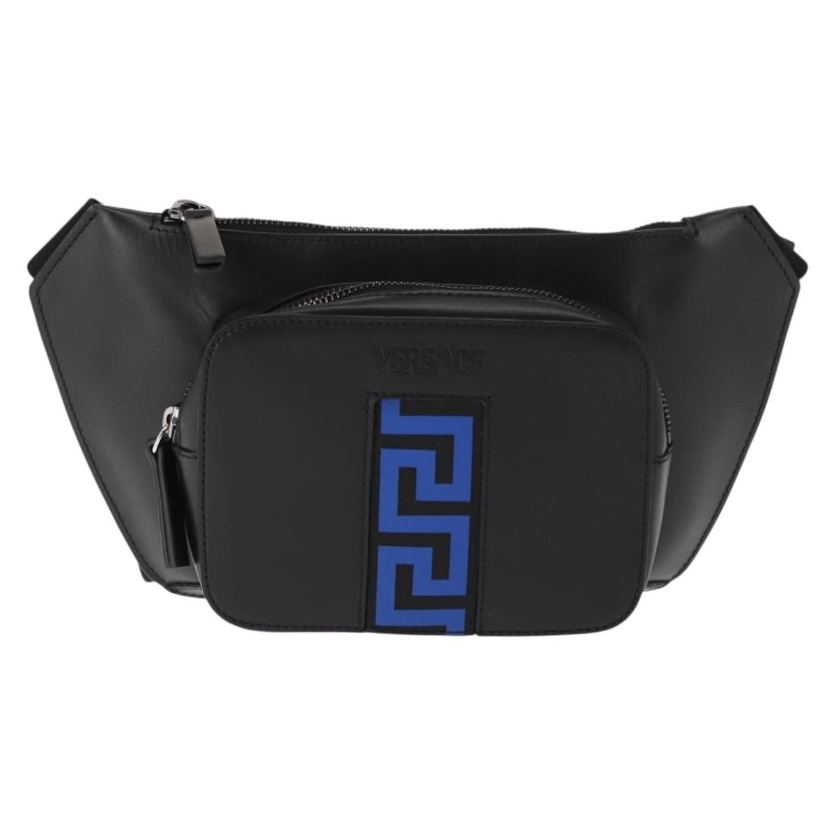 Versace Crossbody Pouch Studded Leather, BLACK, LEATHER, Clutche & pouche